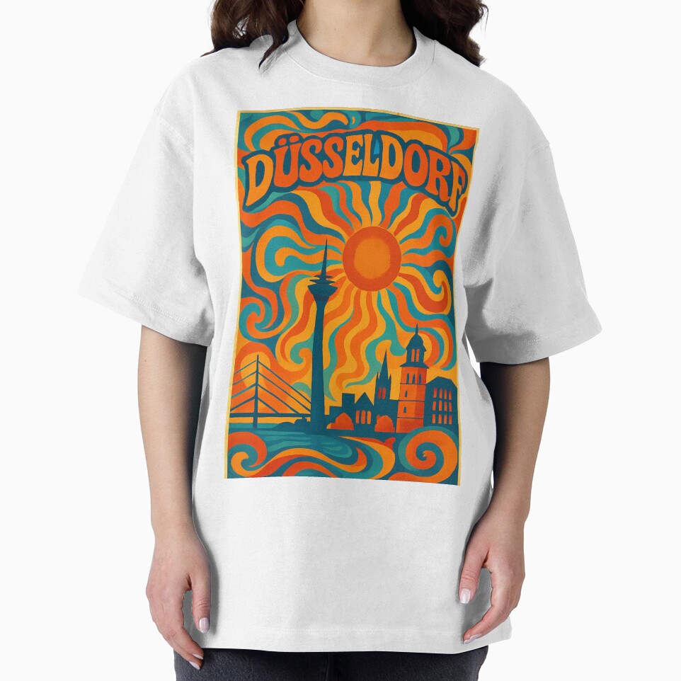 Trippy Psychedelic Poster of Düsseldorf | Neon Rhine River Skyline | Surreal German Cityscape Art by PaintedPixels01