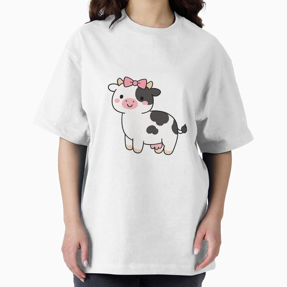 Adorable Kawaii Cow with Bow – Cute Minimalist Illustration by HeyHas