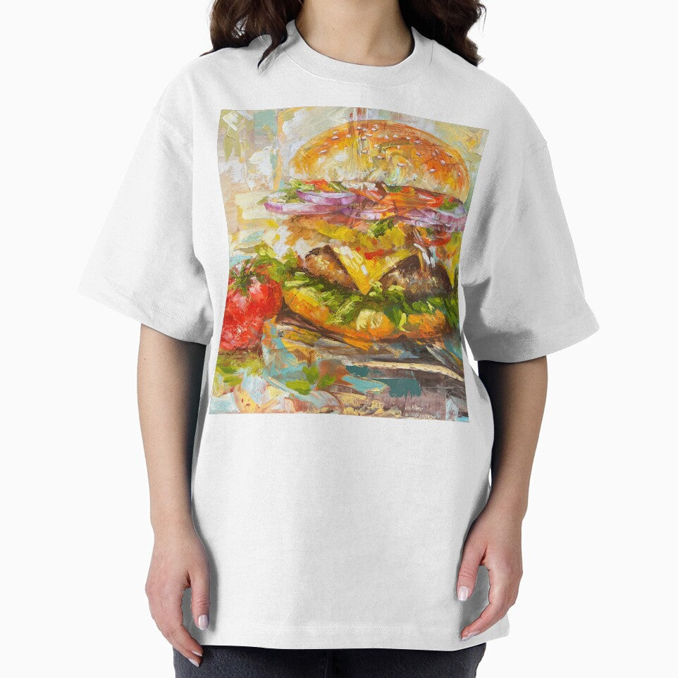Cheeseburger Painting – Colorful Burger Food Art by AlisaArtDecor