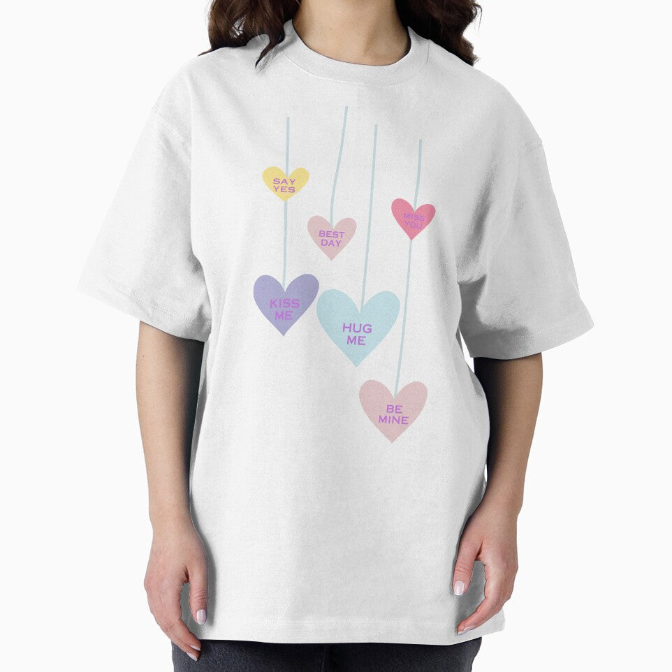 Women's Valentine Sweatshirt, Long Sleeve Conversation Heart Shirt, Gift for Her, Heart Sweatshirts by YassineBDM