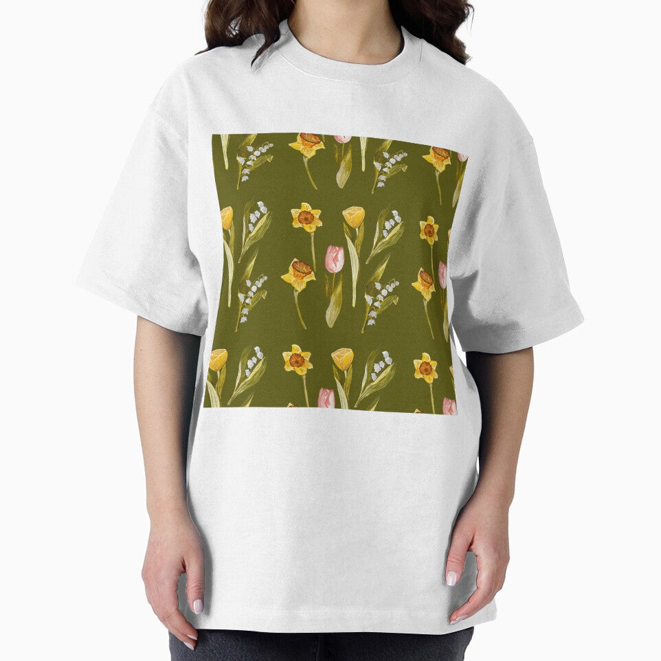 Daffodil tulip snowdrop Easter a seamless pattern green by Yana Mustafina | Boho Soulful Designs