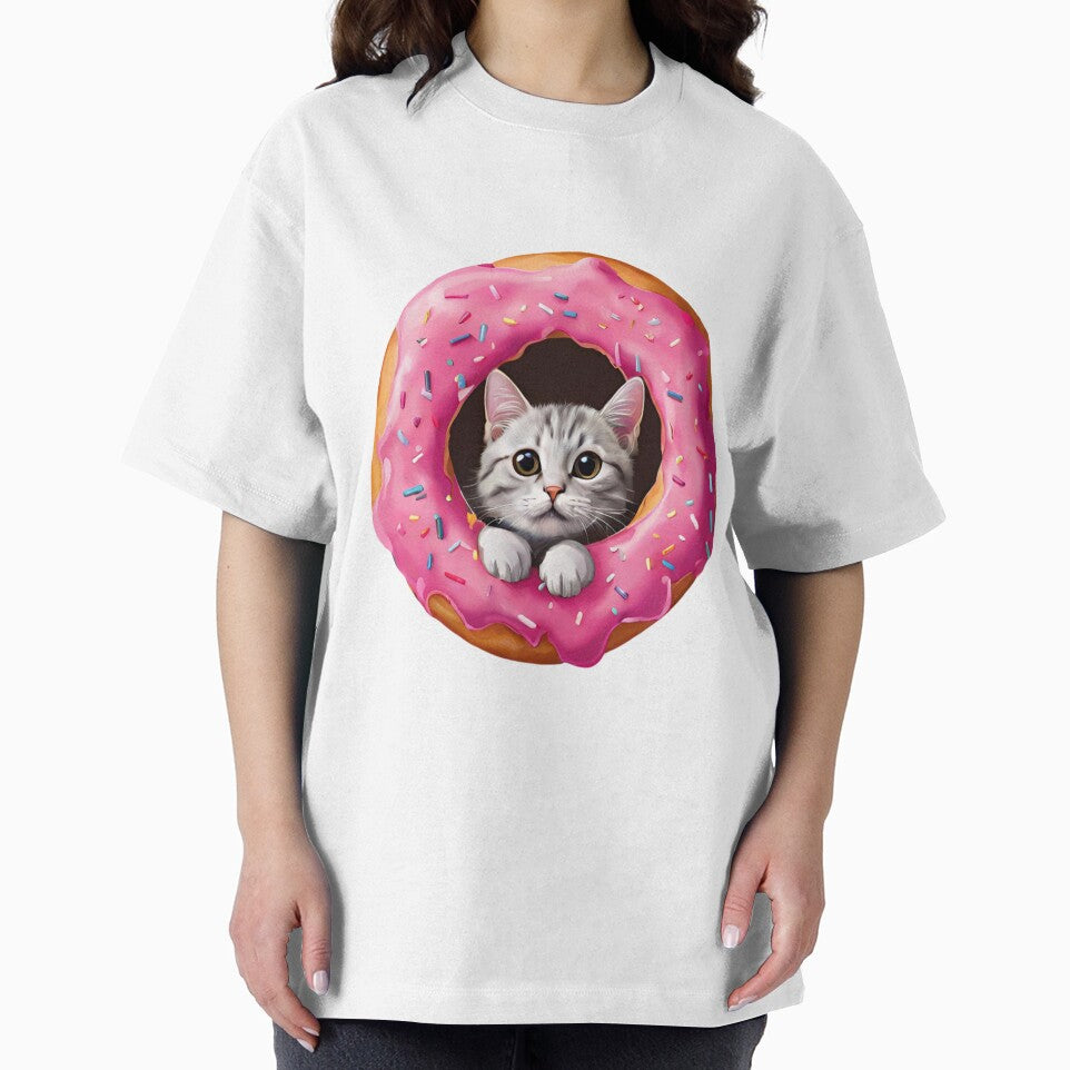 Cute Cat Looking Through Pink Donut by silviaol