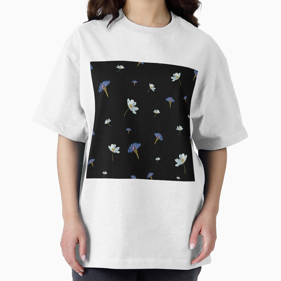 Flower blue daisy pattern seamless a watercolor black by Yana Mustafina | Boho Soulful Designs