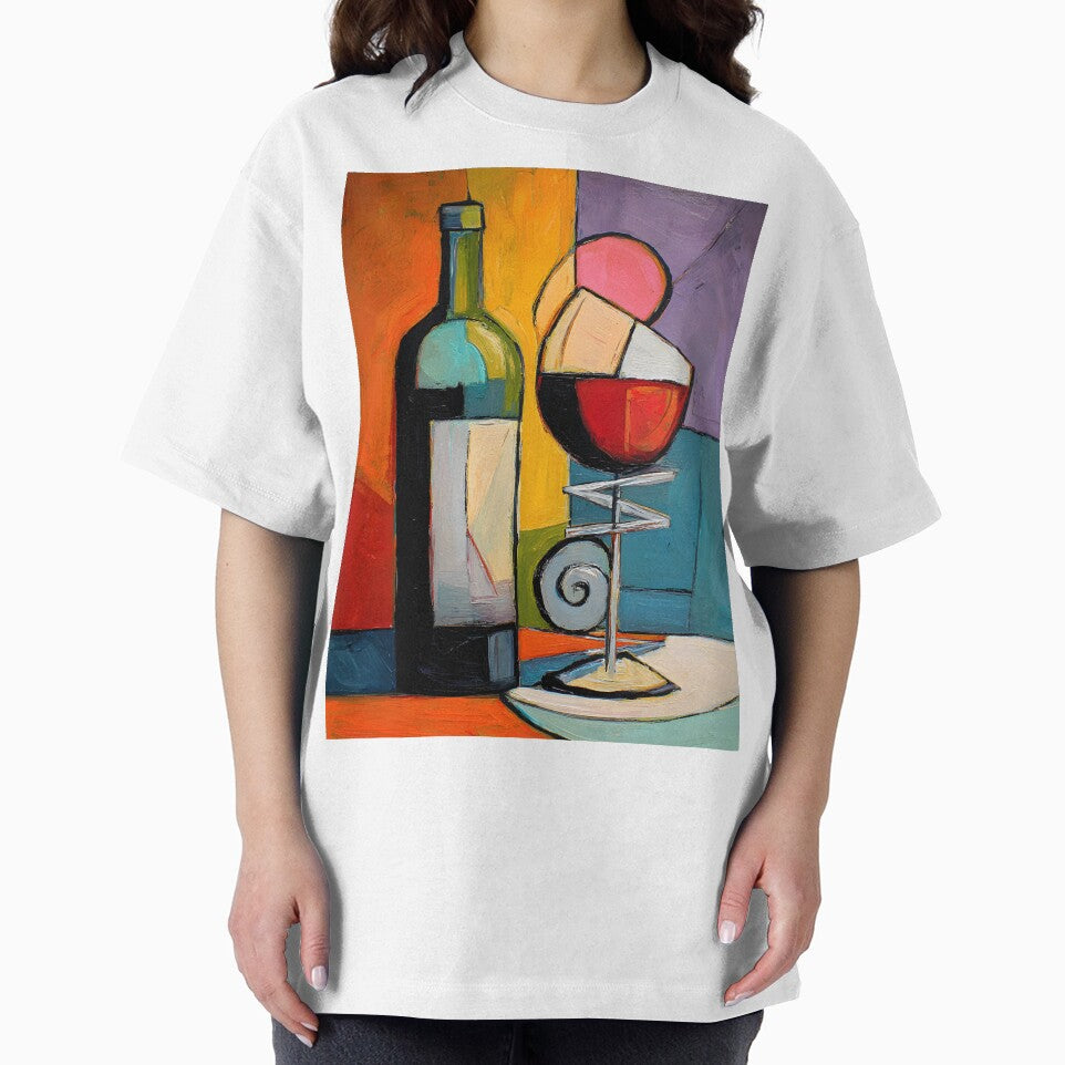 Cubist Wine Bottle and Glass - Bold Geometric Still Life with Vibrant Modern Color Composition by OlfactoART Studio