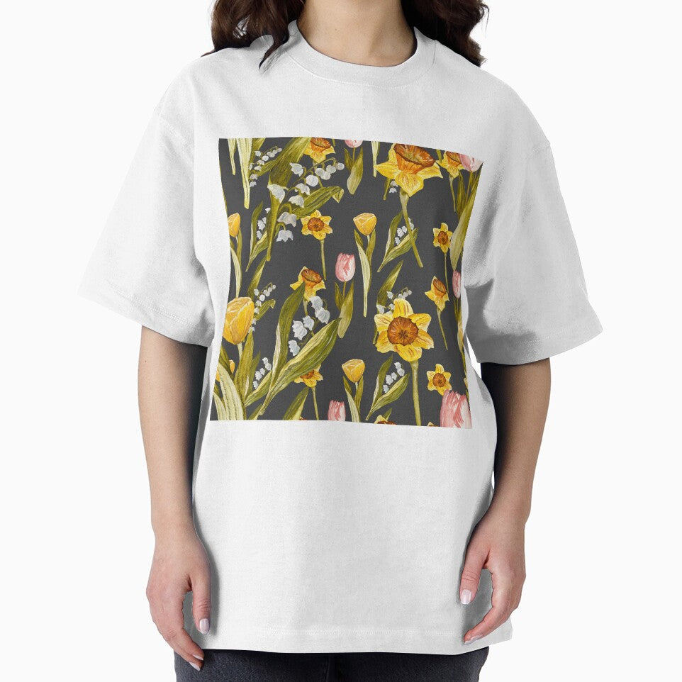 Daffodil tulip snowdrop Easter an ornate pattern grey by Yana Mustafina | Boho Soulful Designs