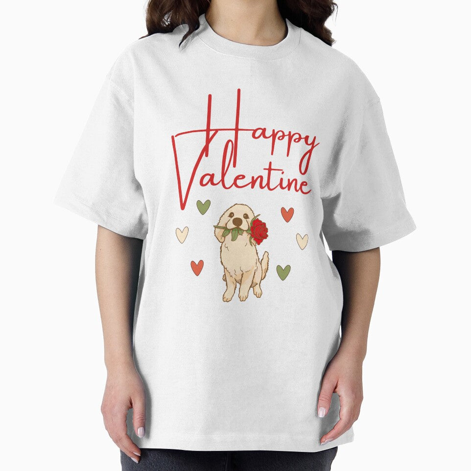 Happy Valentine - Cartoon Golden Retriever Dog with Roses Design by Raise2Shine