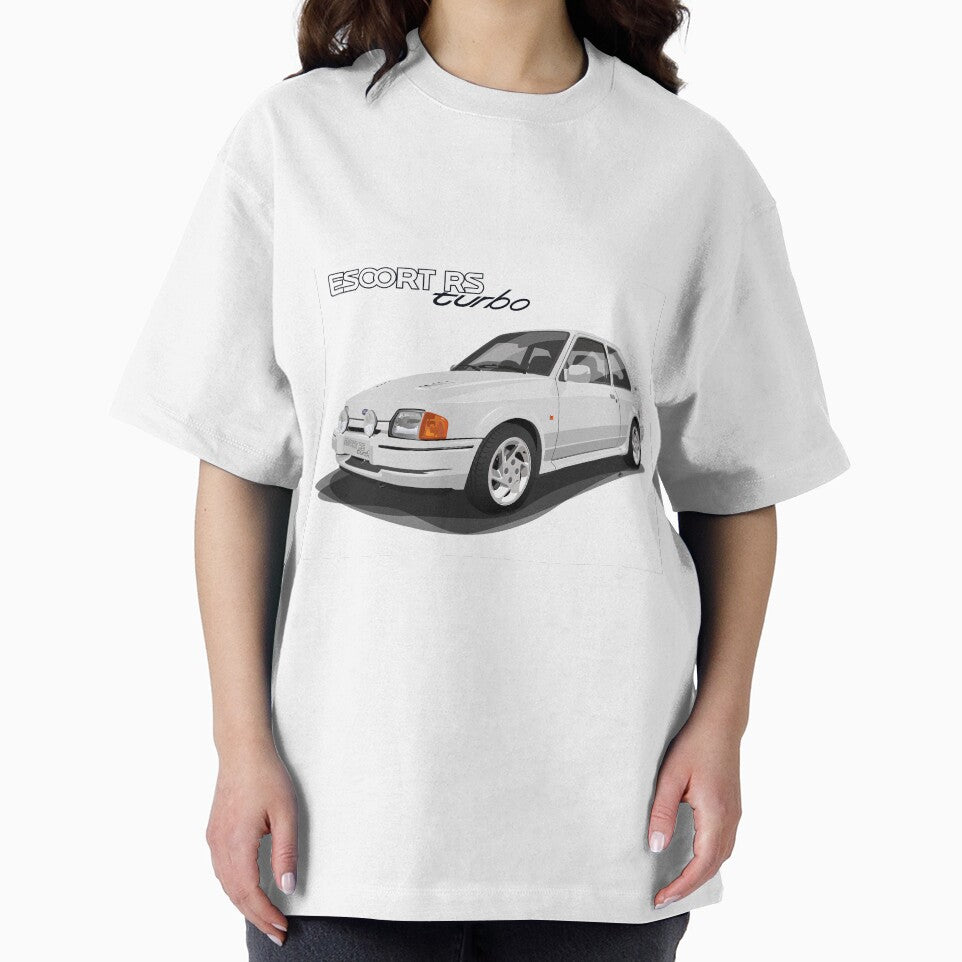 Ford Escort RS Turbo Vector Drawing - White by Steve Kidd Art