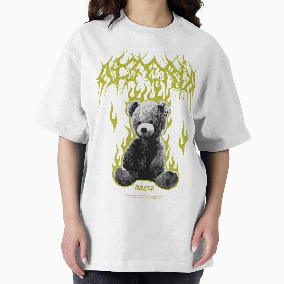 Teddy Bear on Fire Punk Streetwear by NF Designs Studio DTF