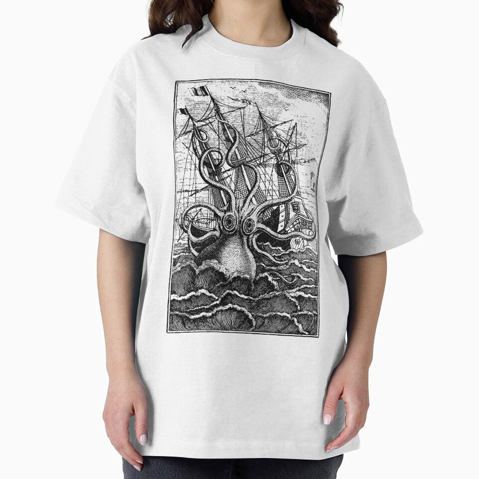 Vintage Kraken attacking ship illustration by monsterplanet