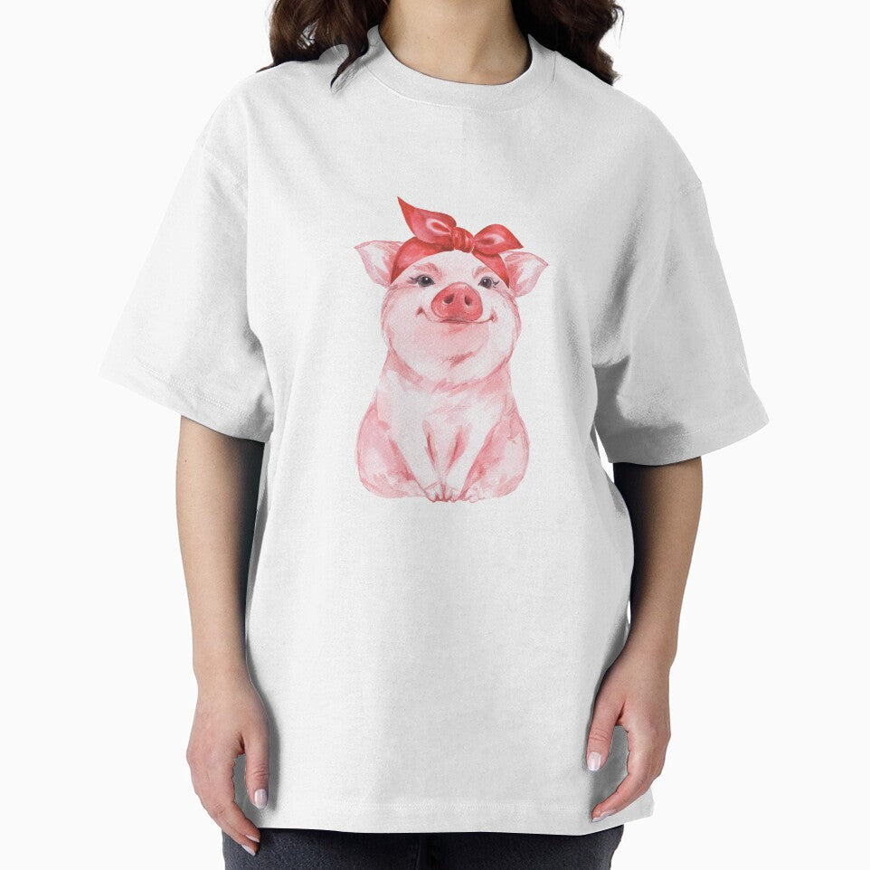 Cute Pig with Red Bow Headband | Hand-Painted Farm Animal Art by Gribanessa