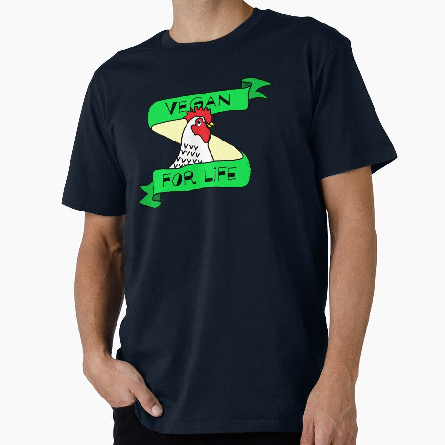 VEGAN FOR LIFE - Cute Hen in Green Banner by Susan Prolman