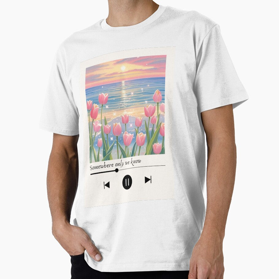 Somewhere Only We Know Aesthetic Poster – Soft Sunset Tulip Art – Romantic Music Player Design – Dreamy Wall Art by Poeticrituation