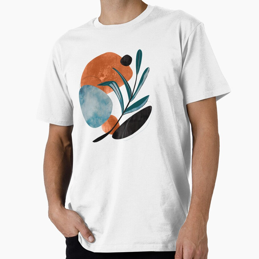 Minimalist olive branch with abstract blue and gold textures by Nossikko