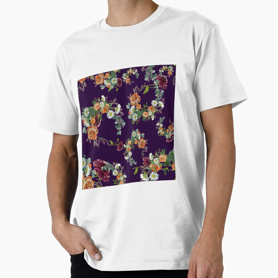 Dahlia red rose daisy pattern watercolor violet by Yana Mustafina | Boho Soulful Designs