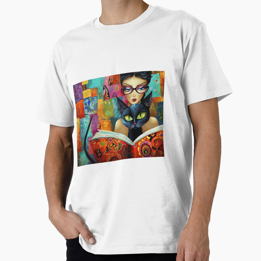 The Girl with a Black Cat | Book lover | Cat Lover | Cat lover gift by Peek-Designs