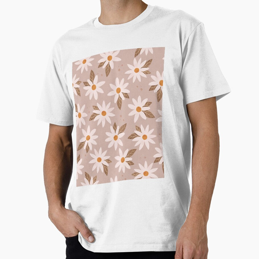 Boho Daisies Floral Print In Warm Neutral Pink by Avenie
