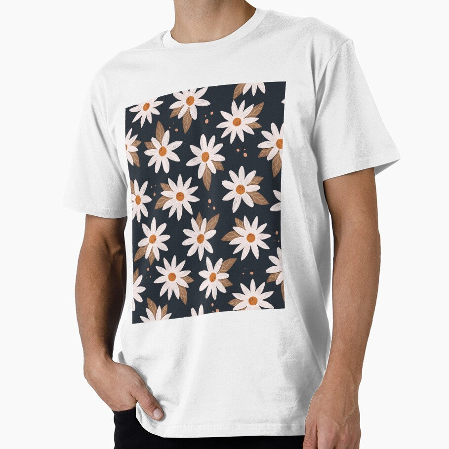Boho Daisies Floral Print In Navy and Gold by Avenie
