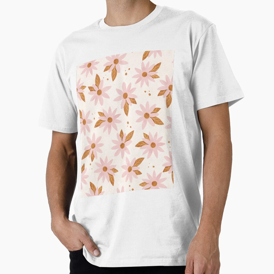 Boho Daisies Floral Print In Pink And Cream by Avenie