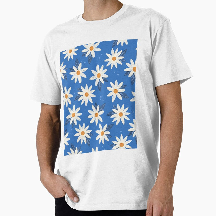 Boho Daisies Floral Print In Cobalt Blue by Avenie