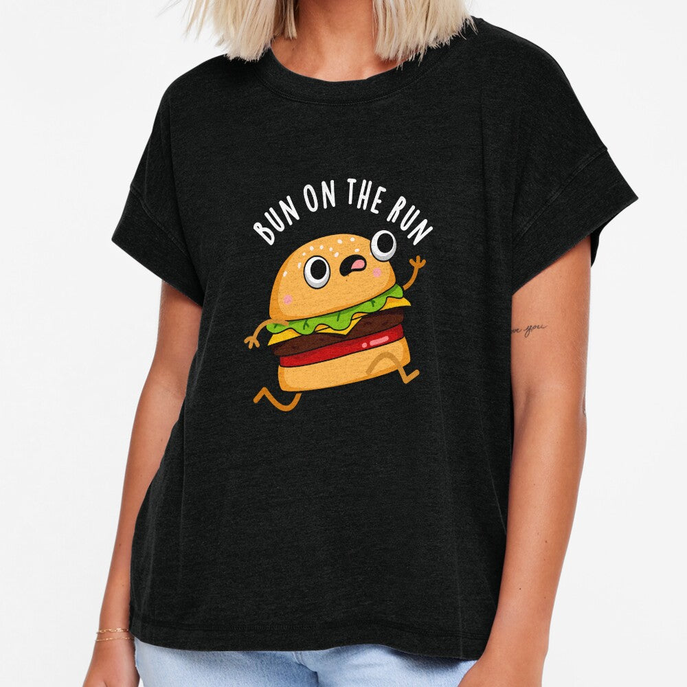 Bun On The Run Funny Burger Puns (Dark BG) by punnybone