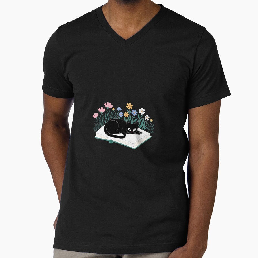 Floral Black Cat Lover Book Lover Bookish Cat by sailorjessiArt