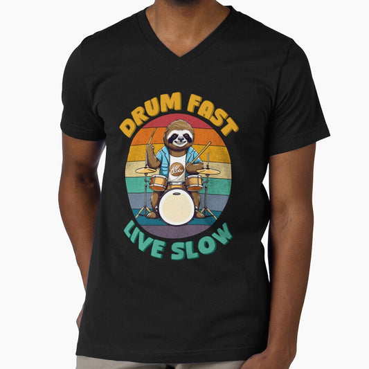 Funny cool sloth playing drums. Drum fast live slow drummer. by Unitepeople