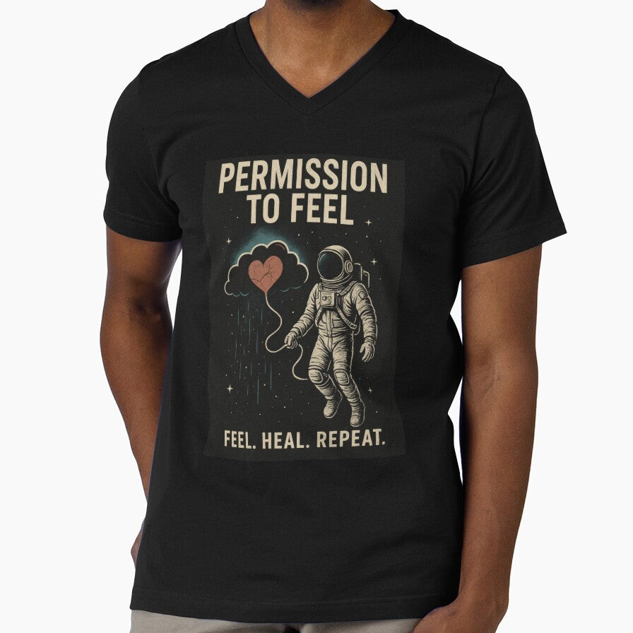 Permission to Feel - Men’s Mental Health Tee - Retro Sci-Fi Poster by ZipperDragon88