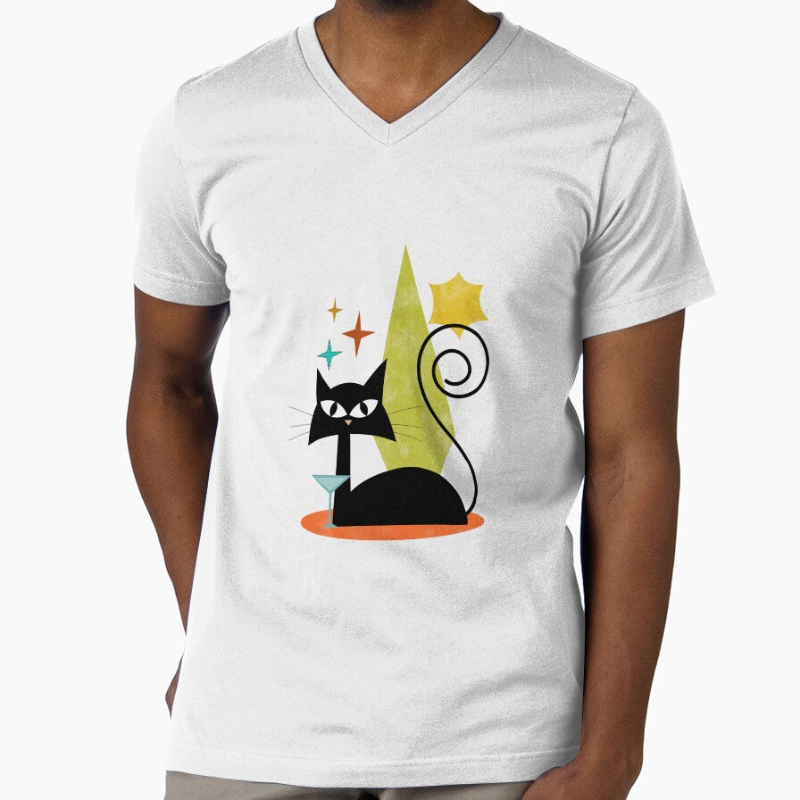 Mid Century Cat Sitting & Sipping by dreamprint