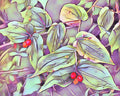 Stylized Leaves With Berries For Christmas Print