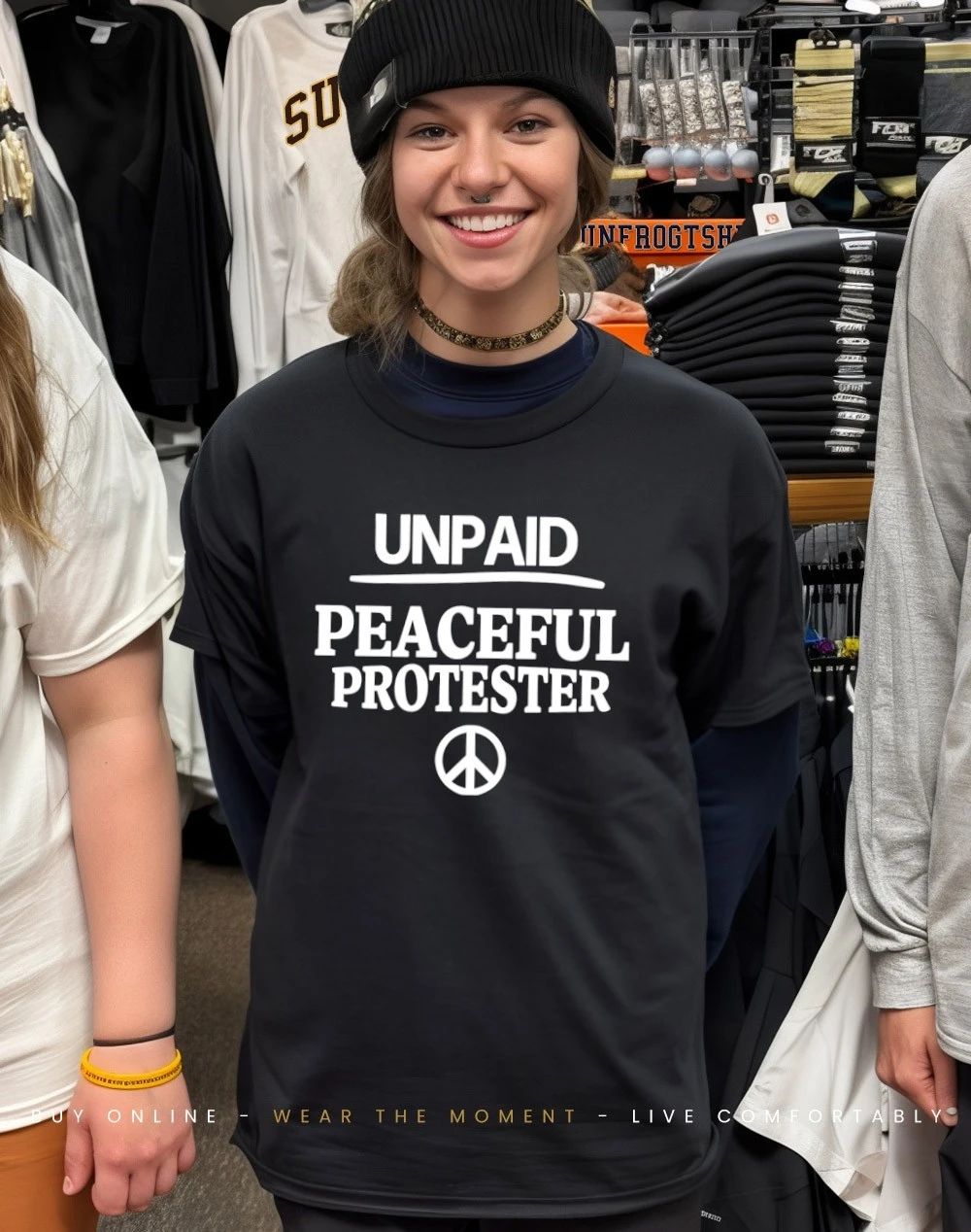 Unpaid Peaceful Protester logo shirt