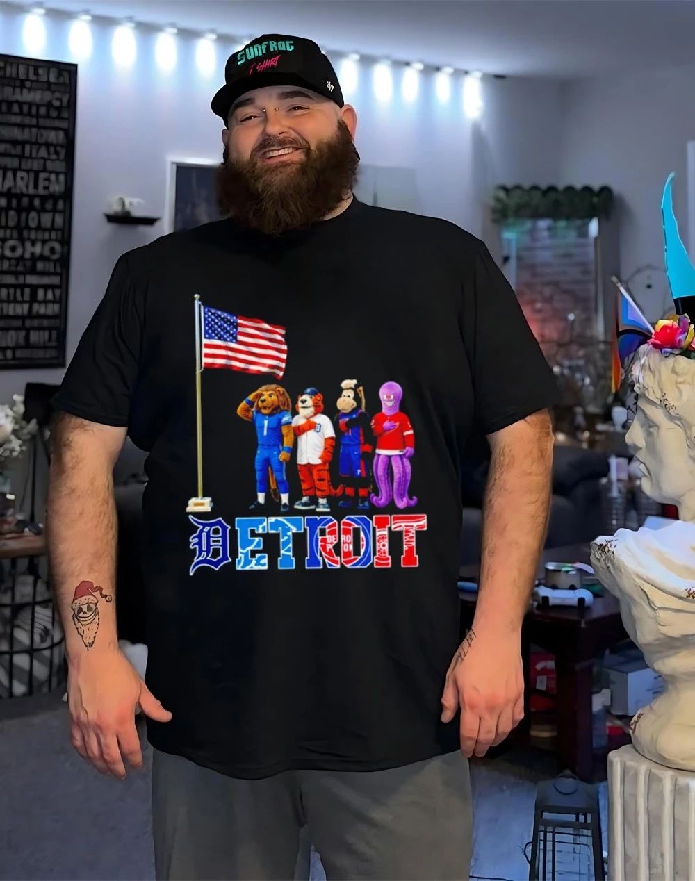 Detroit sports mascot salute the flag shirt