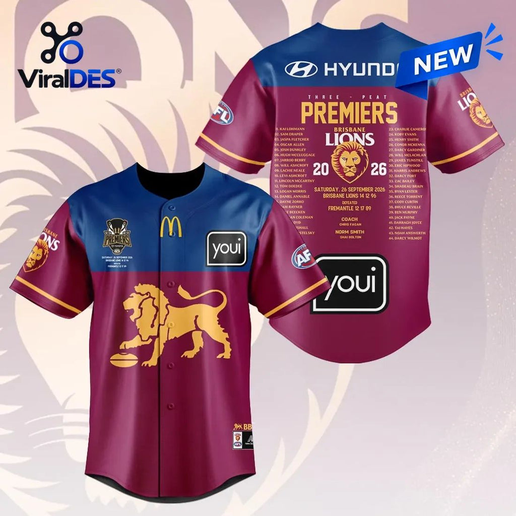 Brisbane Lions 2026 AFL Premiers Baseball Jersey