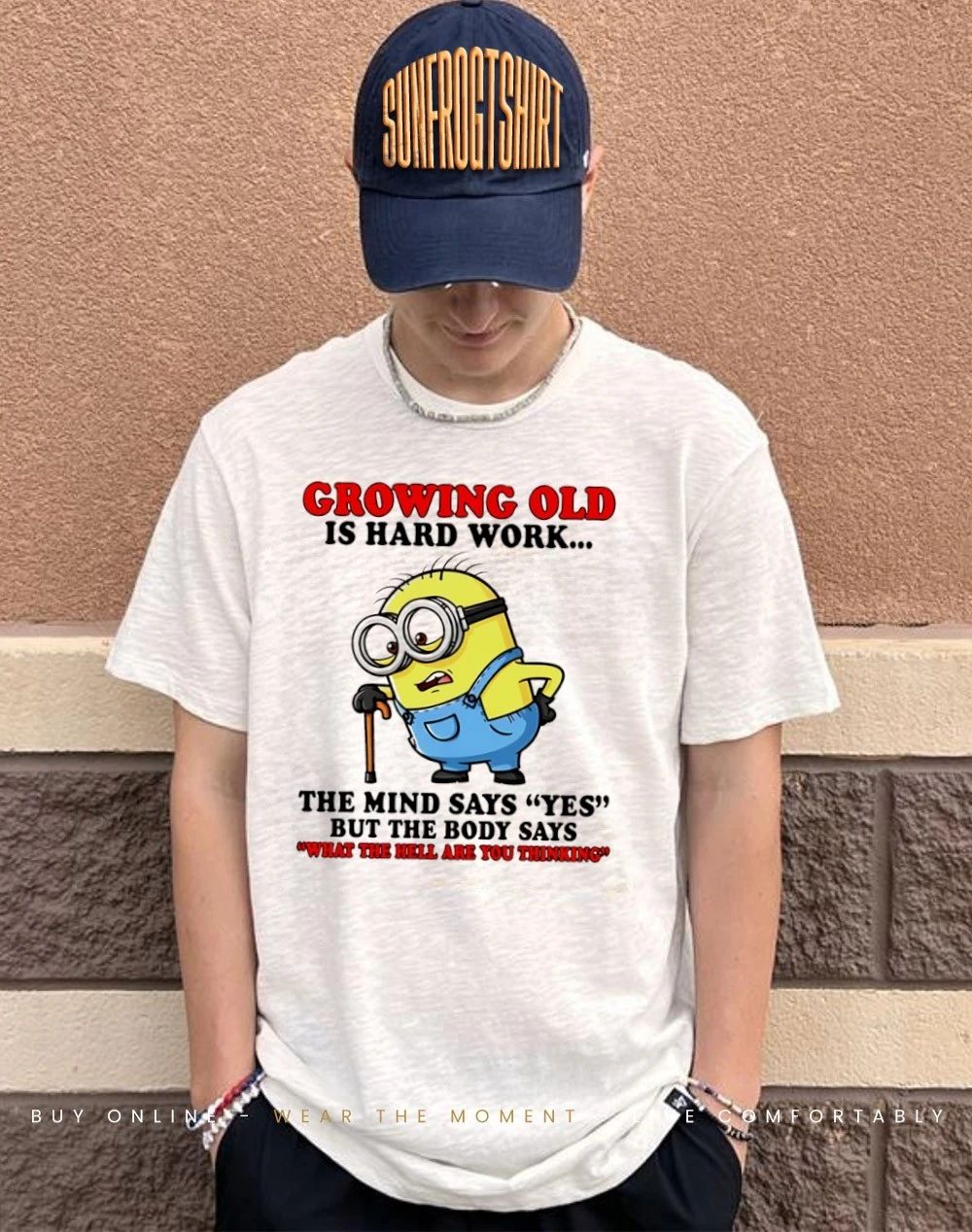 Growing old is hard work the mind says yes but the body says Minion shirt