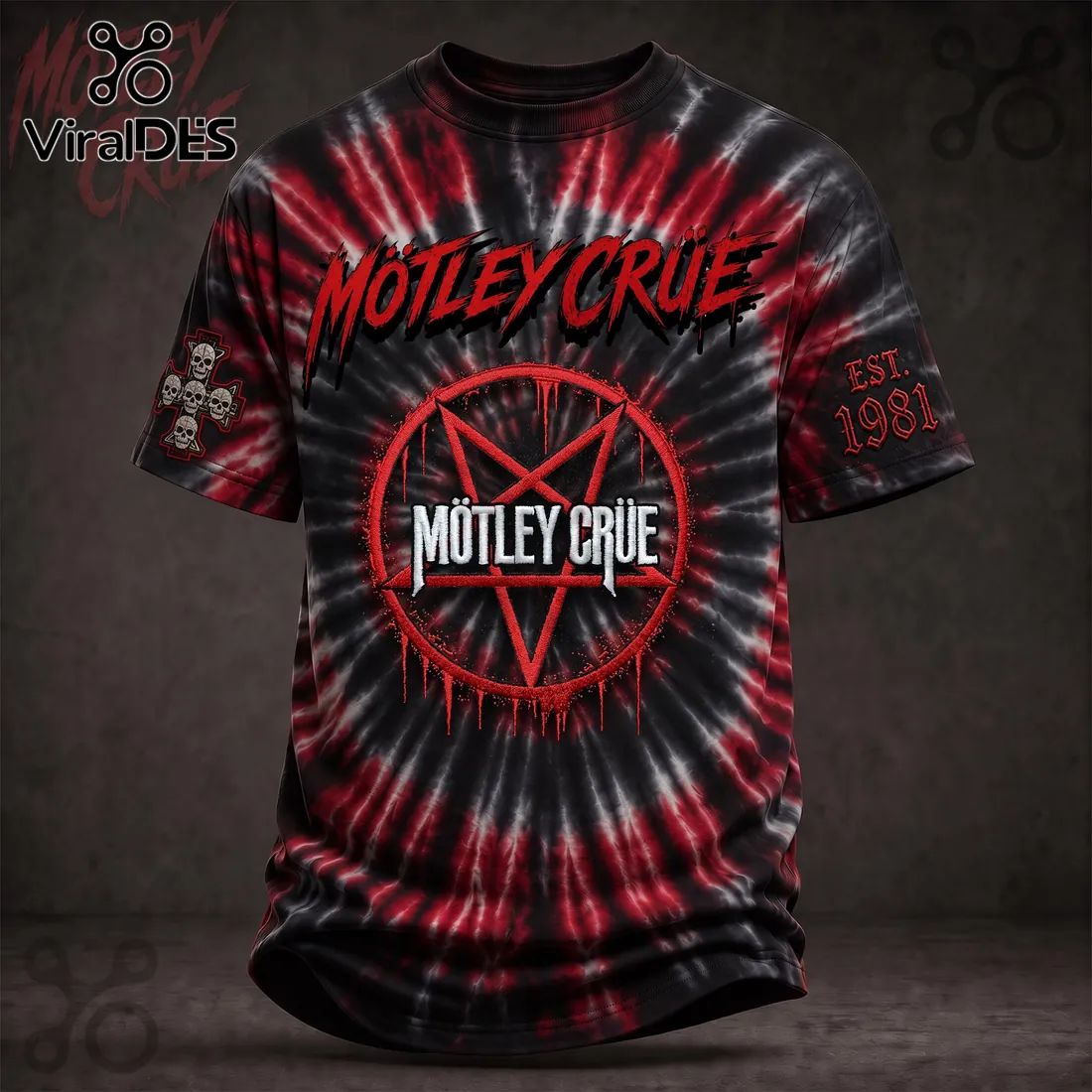 Motley Crue Tie Dye Pentagram T-Shirt 2026