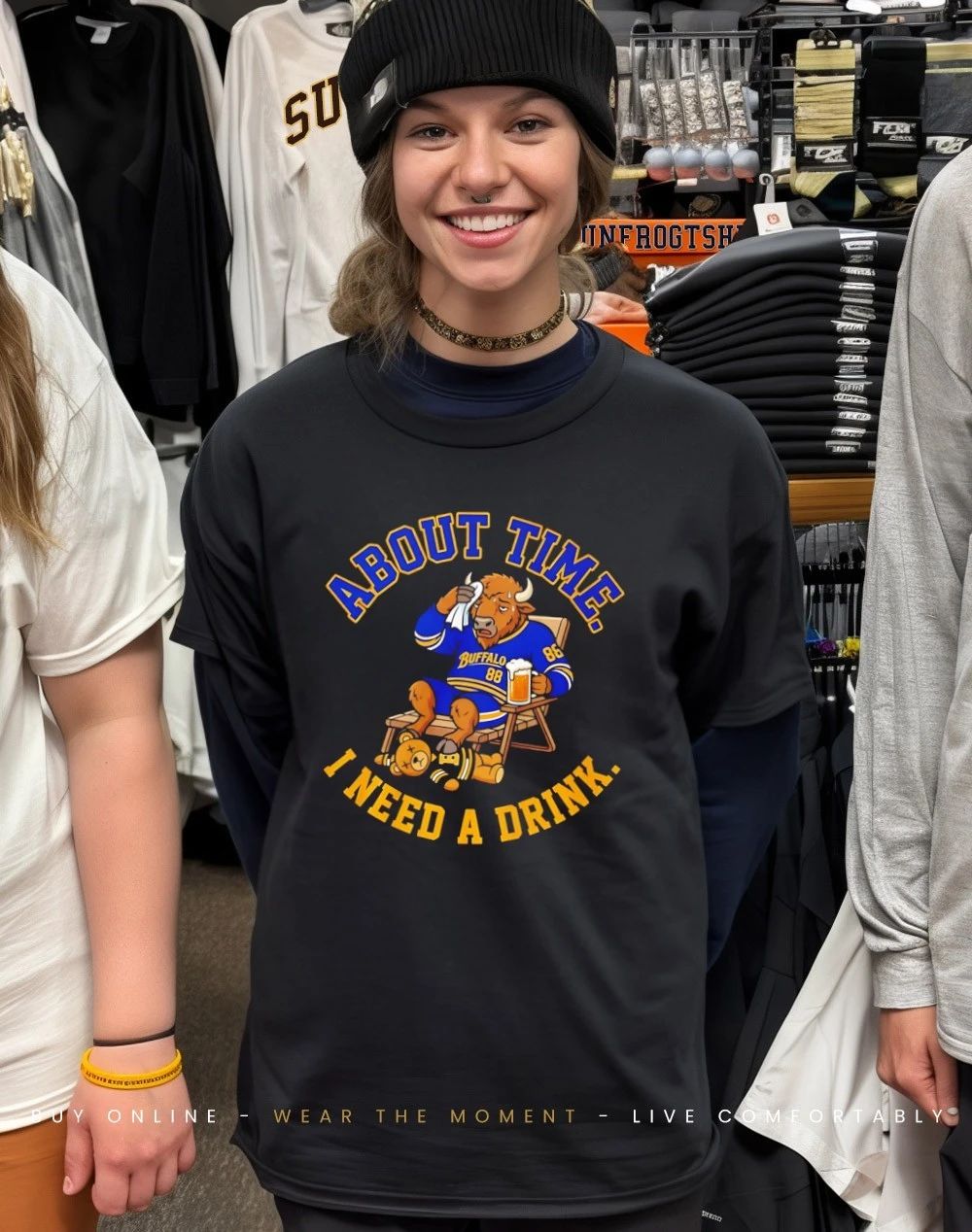 Buffalo Sabers about time I need a drink mascot shirt