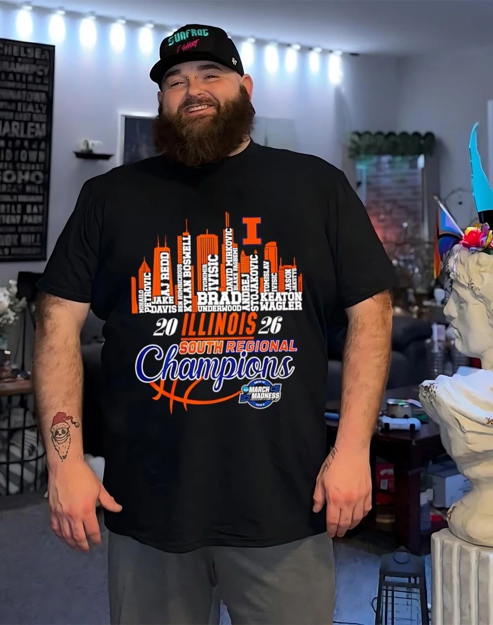 Illinois Basketball 2026 South Regional Champions Final Four player name city skyline shirt
