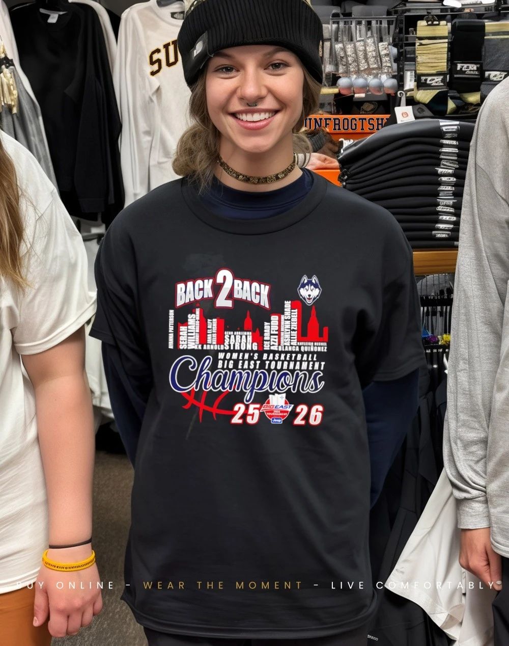 UConn Huskies Women’s Basketball Big East Tournament Champions 2025-26 city skyline shirt