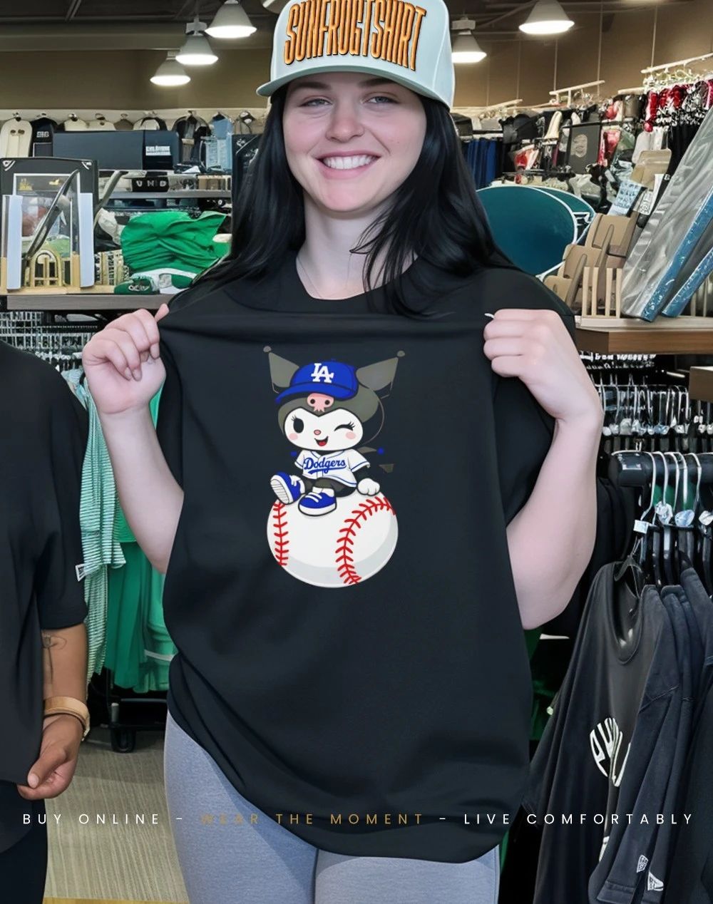 Kuromi in LA Dodgers Jersey Sitting on Baseball shirt