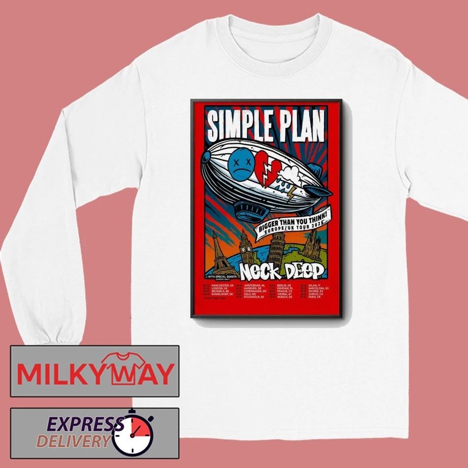 Simple Plan With Neck Deep EU-UK Tour 2026 Bigger Than You Think Poster shirt