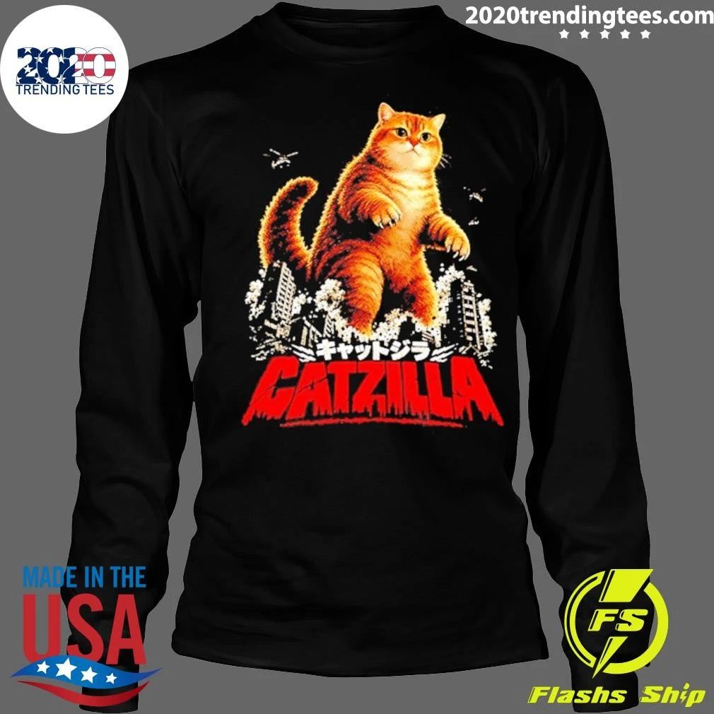 Cream British Catzilla Cat Godzilla Kaiju Parody Shirt