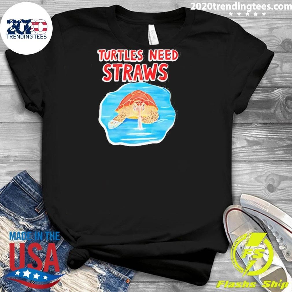 Turtles Need Straws Sea Turtle Snorting White Lines Shirt
