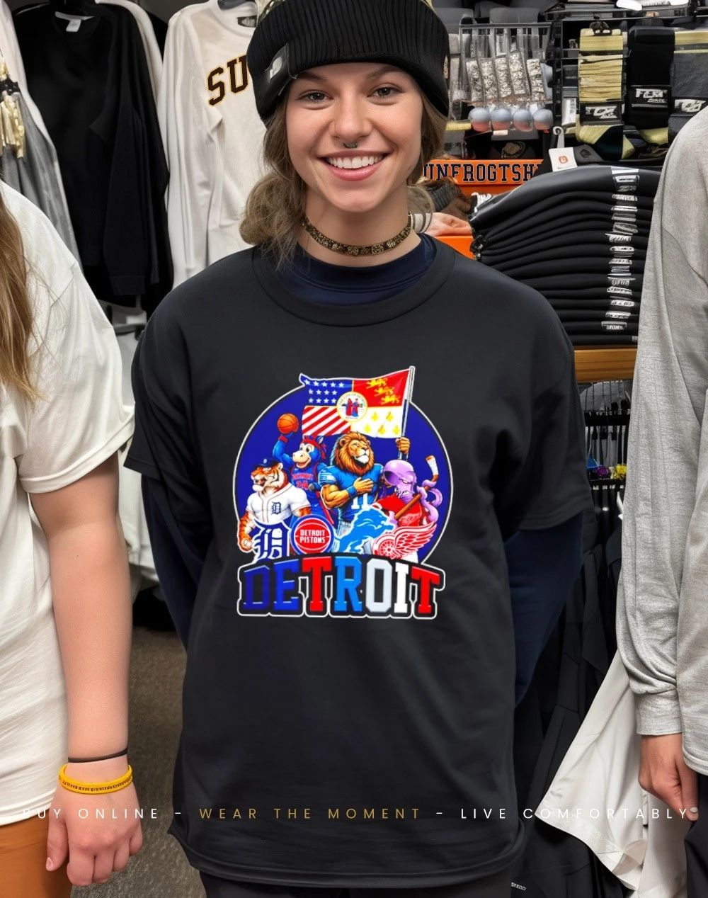Detroit sports mascot squad flag shirt