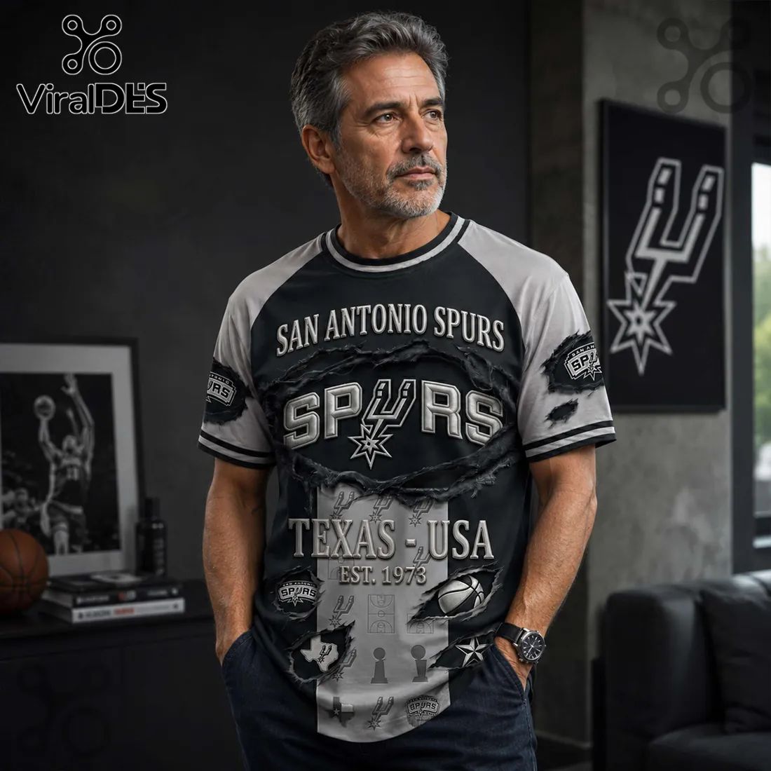 San Antonio Spurs 1973 Est Vintage Black and White T-Shirt