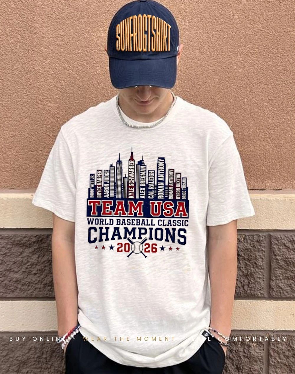 USA Team Baseball 2026 World Baseball Classic Champions player name city skyline shirt