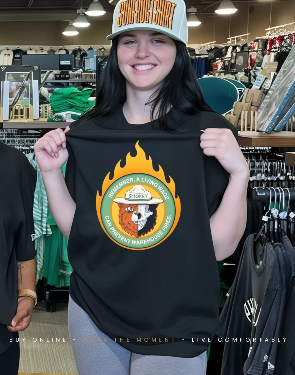 Smokey bear remember a living wage can prevent warehouse fires shirt