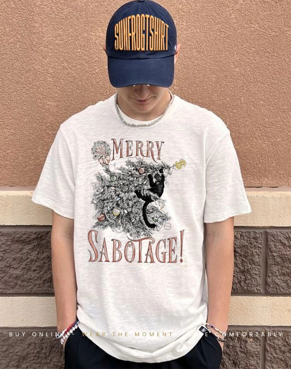 On the Night Train Merry Sabotage cat climbing tree shirt