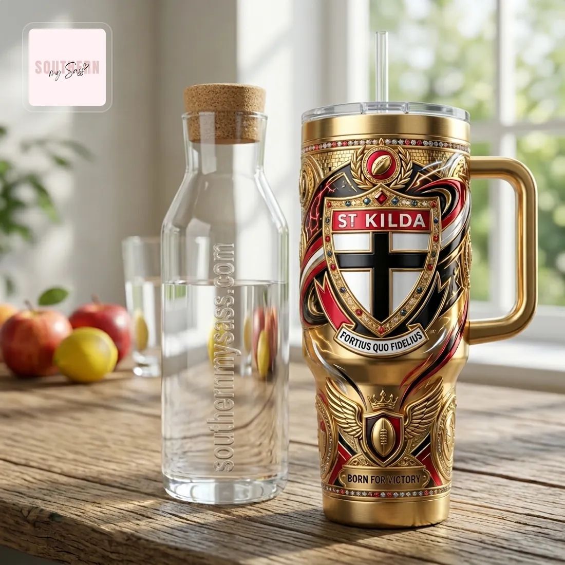 St Kilda Saints Luxury Gold 40oz Insulated Tumbler With Handle