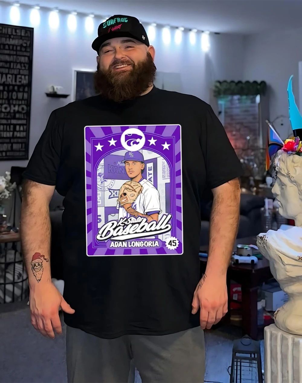 Adan Longoria 45 Kansas State Wildcats baseball card Inspired shirt