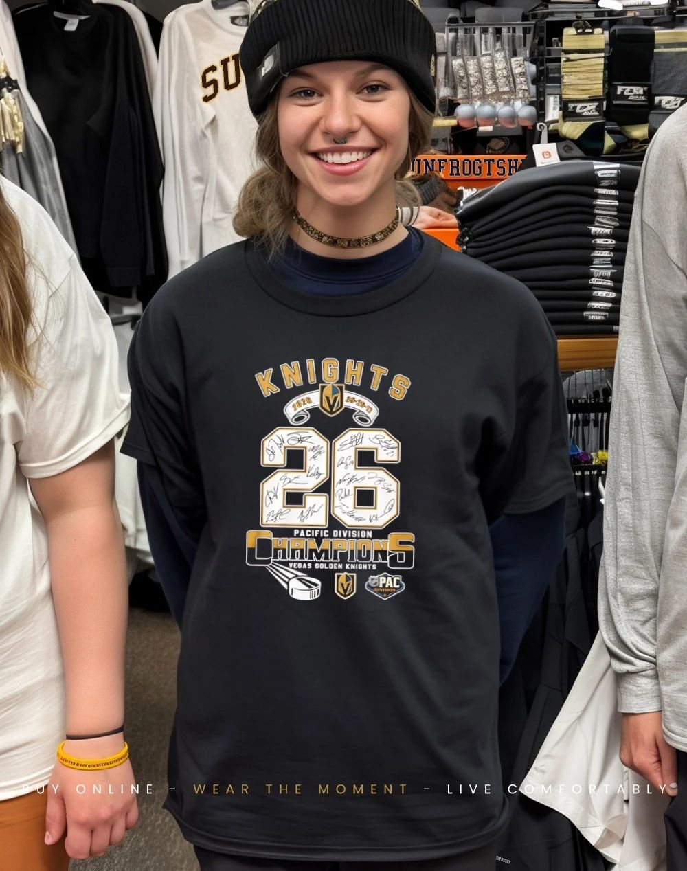 Golden Knights 2026 Pacific Division Champions 39-26-17 signatures shirt