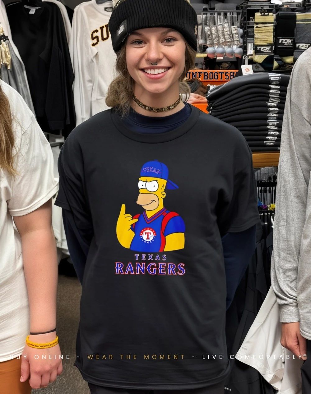 The Simpsons x Texas Rangers player rock hand shirt